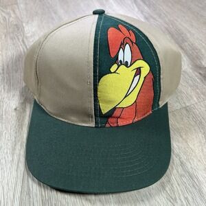 VTG 1997 Looney Tunes Foghorn Leghorn Snapback Hat  Six Flags Beige Green Cap
